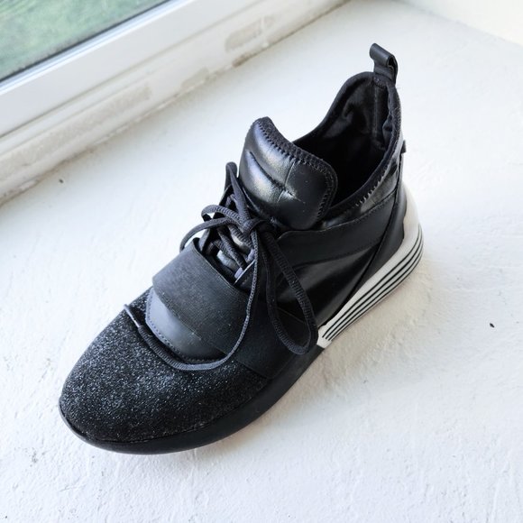 BLACK & WHITE / METALIC TIGHT MESH FRONT HIGH FASHION BOOTS/SNEAKERS  SZ 9 - Picture 4 of 11